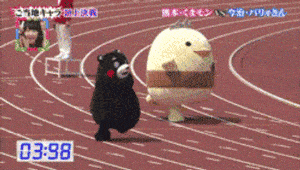 mascots running on the track